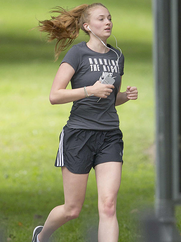 EXCLUSIVE: Game of Thrones star Sophie Turner out jogging with her iPhone in London.